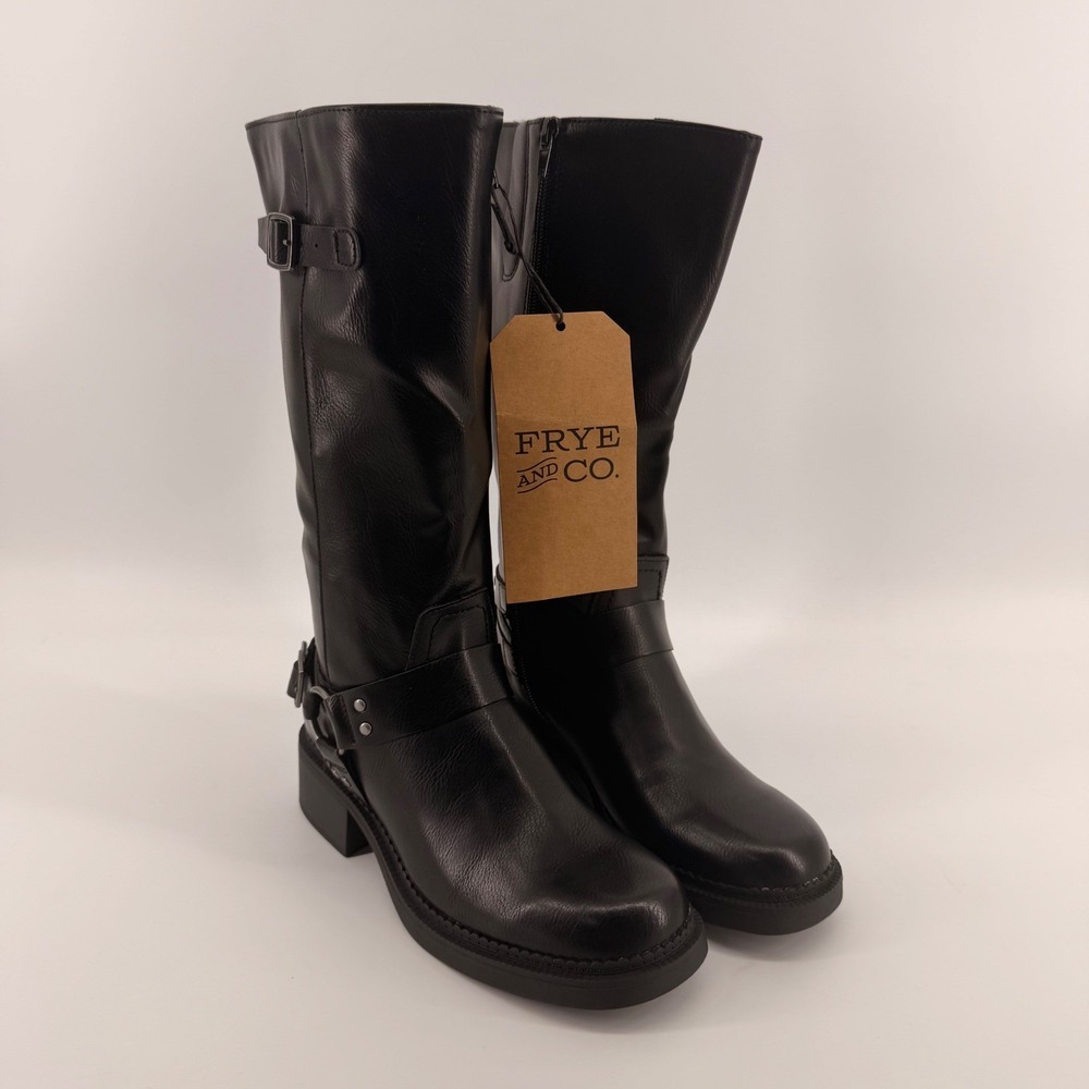 Frye and Co Boots Womens 6M Black Maeva Harness Moto Tall Side Zip PLF25-44484